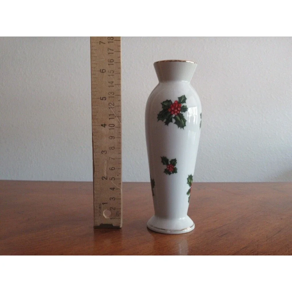 Lefton China Christmas Holly Berry Sugar Bowl Lidded Creamer Bud Vase Japan